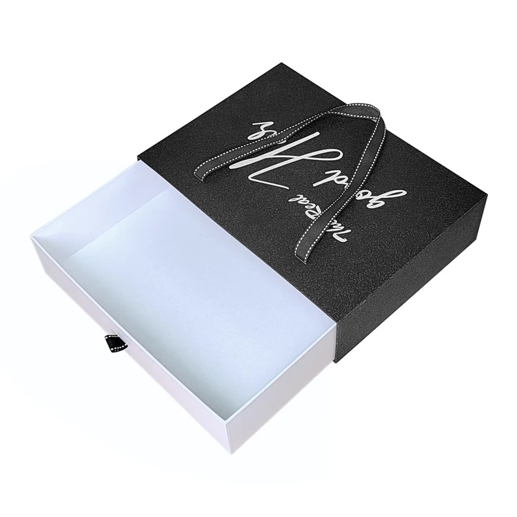Glitter Paper Drawer Style Gift Box With Ribbon