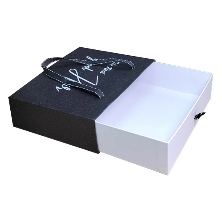 Glitter Paper Drawer Style Gift Box With Ribbon
