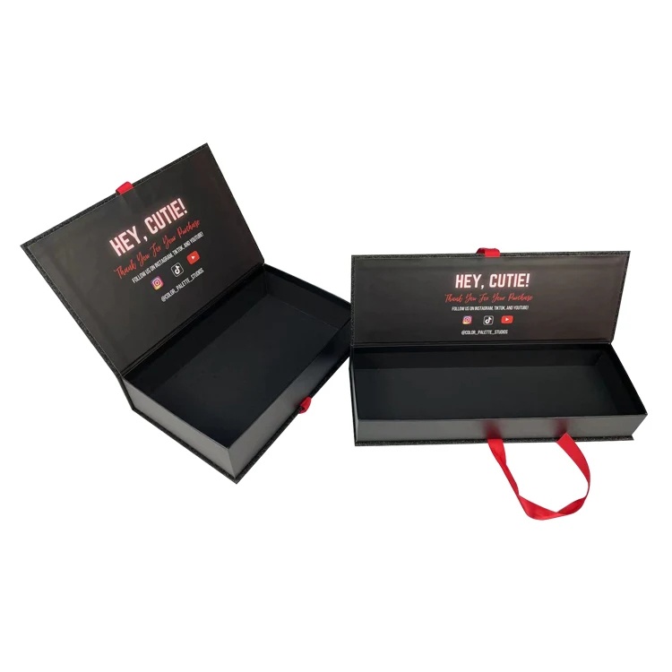 Glitter Paper Red Hot Foil Hair Extension Wig Packaging Box